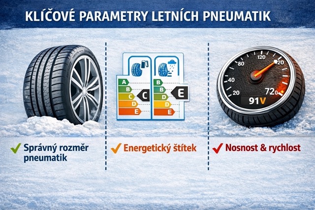 Kľúčové parametre výberu letných pneumatík – správny rozmer, energetický štítok a nosnosť.
